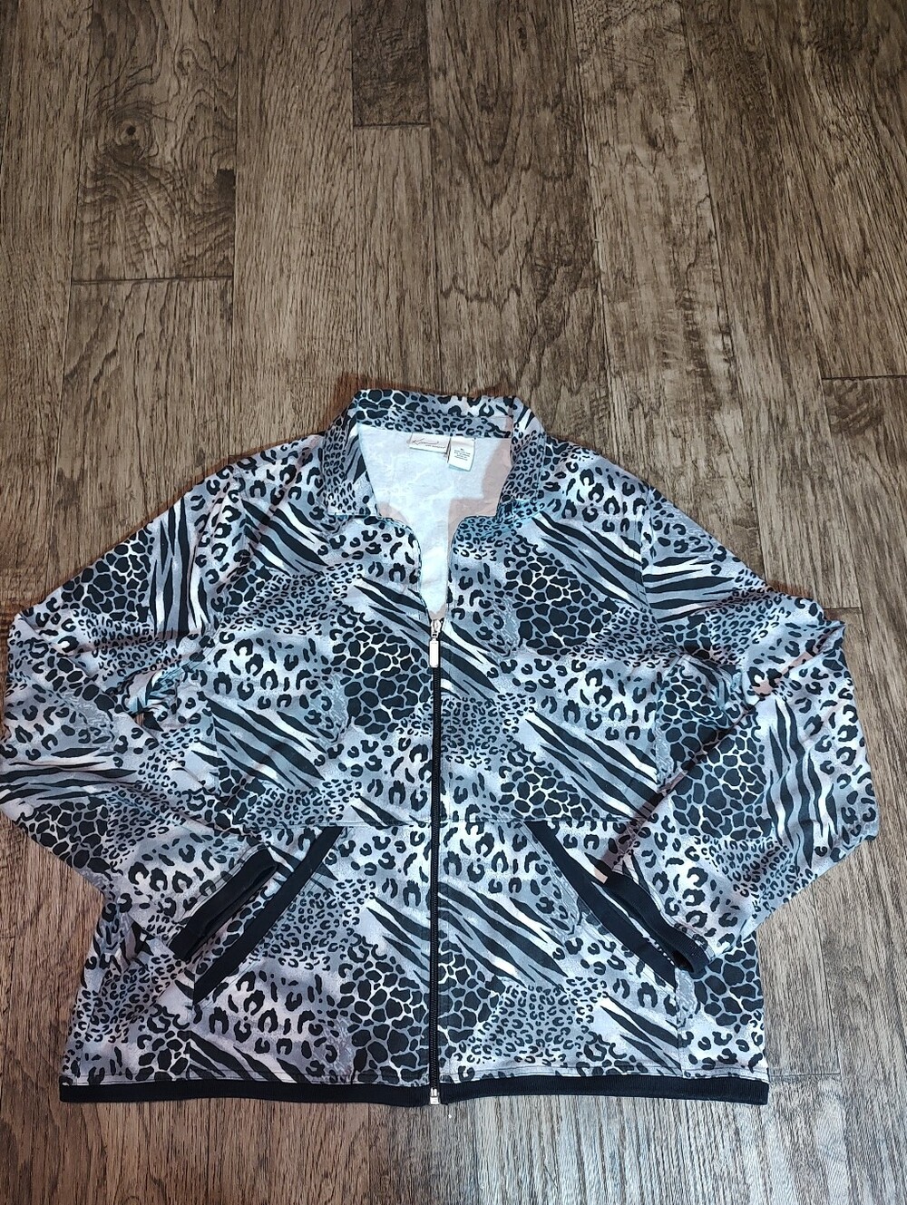 Kim Rogers Black & White Animal-Print Bomber Jacket Size XL - Picture 3 of 6